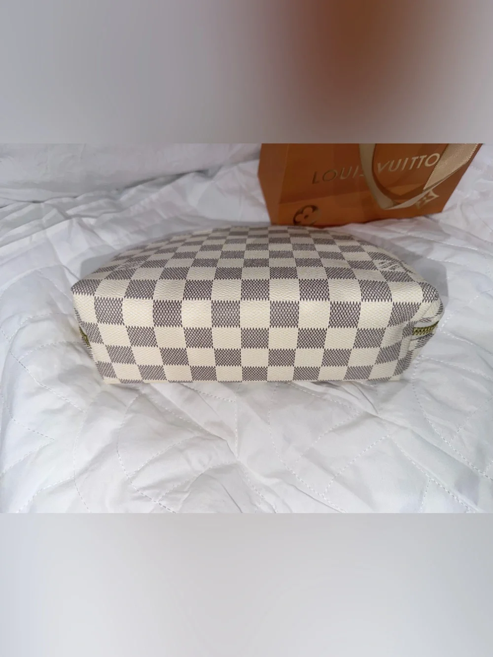 Inspired White Check Cosmetic Pouch